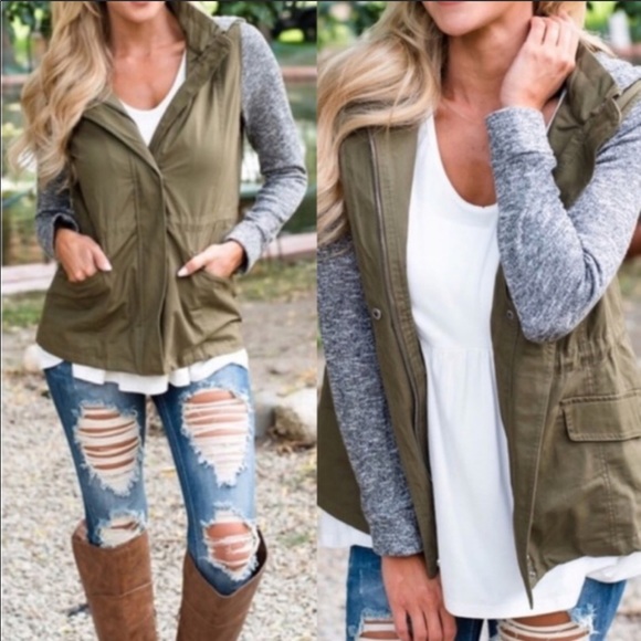 💕Price is Firm💕Olive Sweatshirt jacket💕 - Picture 2 of 4